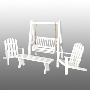 Gartenmöbel, weiß (2 Sessel, Tisch, Hollywoodschaukel)