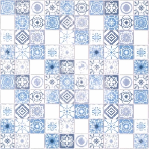 Mediterranean tiles, azure blue, embossed
